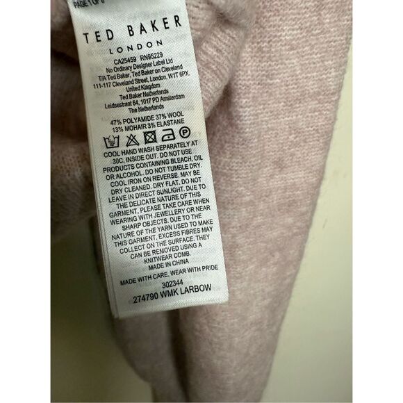 TED BAKER Larbow Statement Bow Sweater Pink Wool Knit Pullover Women's Size 6 Sm - Picture 6 of 8